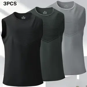 Men's Striped Paneled Quick Dry Sports Tank Top, Casual Sporty Style, Quick Dry Fabric Breathable and Sweat Wicking, Striped Design on Upper Half Adds Layering Detail, Neatly Finished Seams, Sleeveless Fit for Cool Comfort, Suitable for Men Who Enjoy Casu