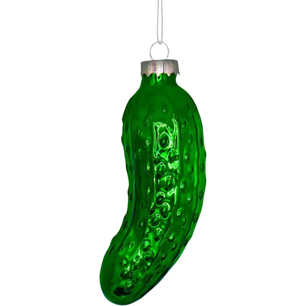 4E’s Novelty Blown Glass Pickle Ornament for Christmas Tree - 1 Pc Sparkly Pre-Strung 4” Christmas Pickle Ornament, Ideal Christmas Pickle Decor