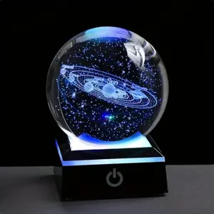 Small 3D Solar System Crystal Ball, Touch LED Base, Planet Globe Night Light, Home Decor, Gift for Astronomy Lovers, Educational Space Model, 3.15 Inches