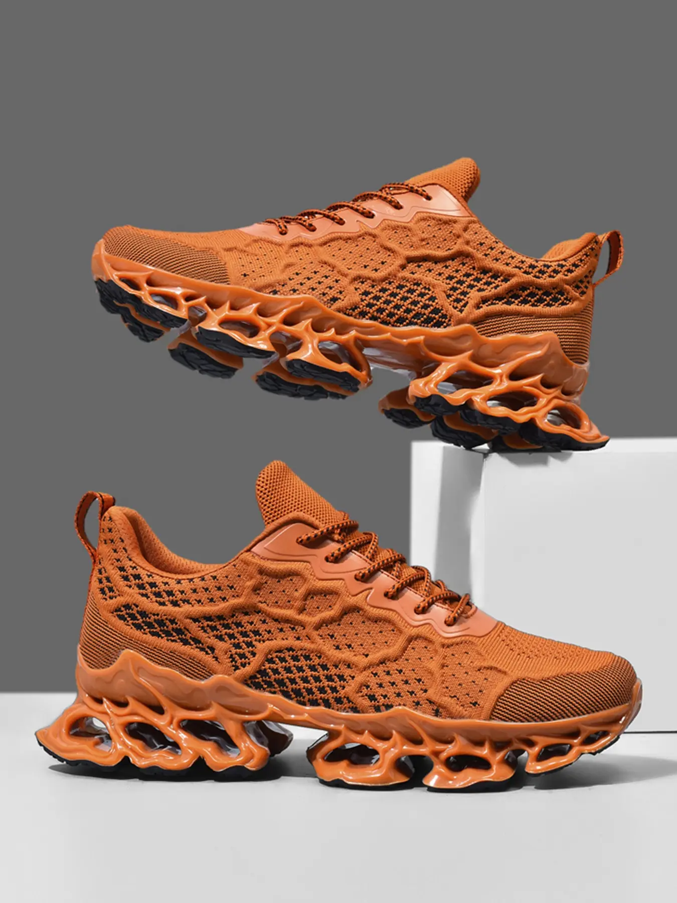 Men's Fashionable Patchwork Design Lace Up Sneakers, Casual Breathable Comfortable Sports Running Shoes, Male All-match Round Toe Shoes for Daily Wear, Knitted Athletic Running Shoes, Athletic Running Trainers, Trendy Running Shoes