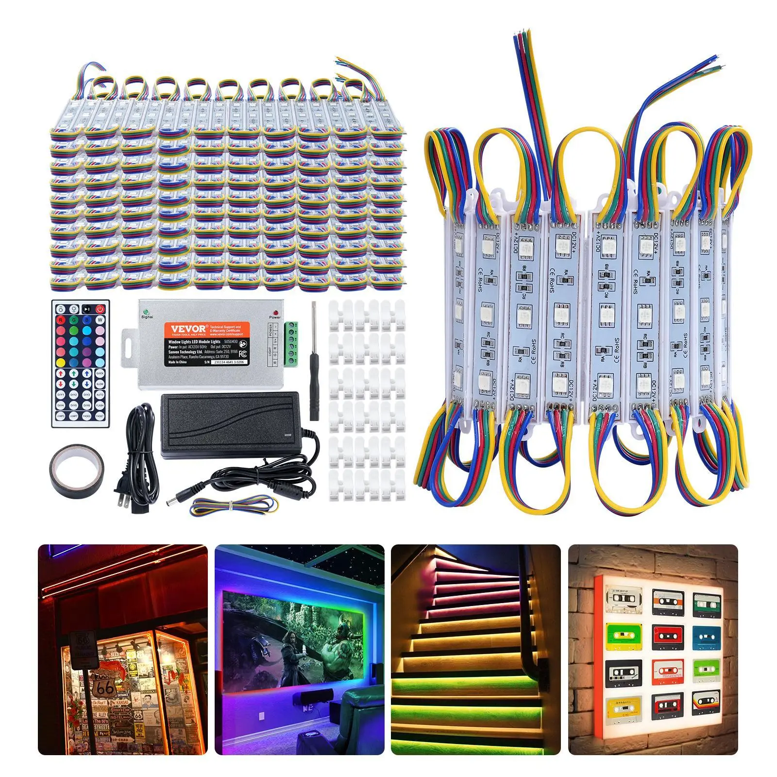 【Summerfinds】VEVOR 200PCS LED Storefront Lights,  , 103 ft, LED Module Lights, 5050 SMD 3-LED RGB Color Changing Window Lights with Remote Control for Business Store Window Advertising Letter Signs, IP68 Waterproof