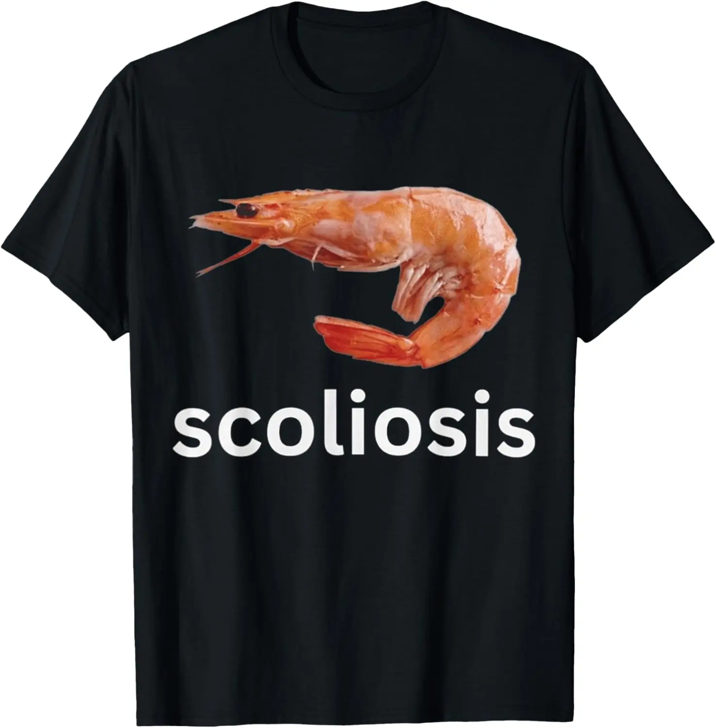 Menswear Unisex Short-Sleeve Round Neck Casual Cotton Tee, Scoliosis Support Top with Shrimp Calling Graphic Print, Shortsleeve, Shrimp Print, Crew Neck