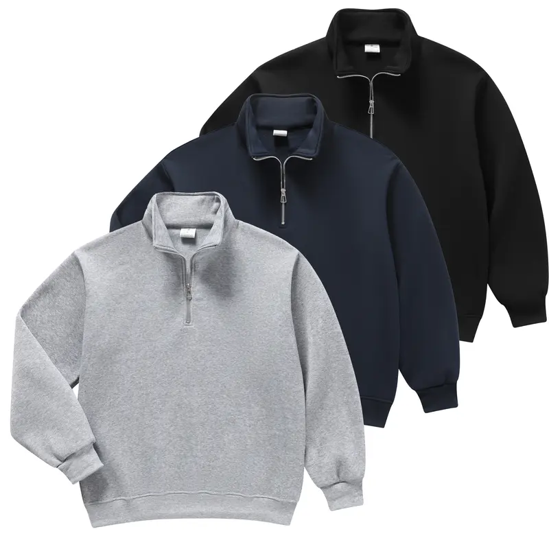 Men's Unisex Quarter-Zip Mock Neck Sweatshirt - 100% Polyester, Soft, Warm, Lightweight Activewear Streetwear Fashion Streetwear Male Clothing, All-Seasons Long-Sleeve Pullover for Gym, Commute