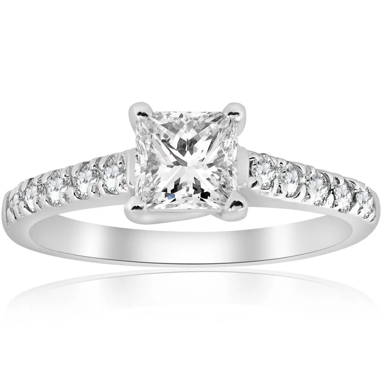 1 1/4ct Princess Cut Diamond Engagement Ring 14k White Gold Lab Grown