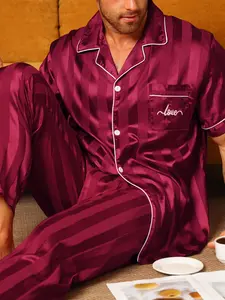 Men's Summer Ice Silk Sleepwear Set, Short Sleeve + Long Pants Two-Piece, Casual Youth Home Wear, Outerwear Available