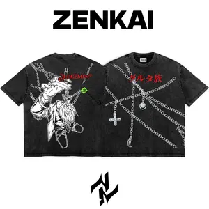 Hunter x Hunter Kurapika Graphic Tee Double Sided Print Oversized Acid-Washed Heavyweight Cotton T-Shirt – Unisex Anime Manga Tee, Perfect Gift for Anime Fans and Lovers Menswear Tops