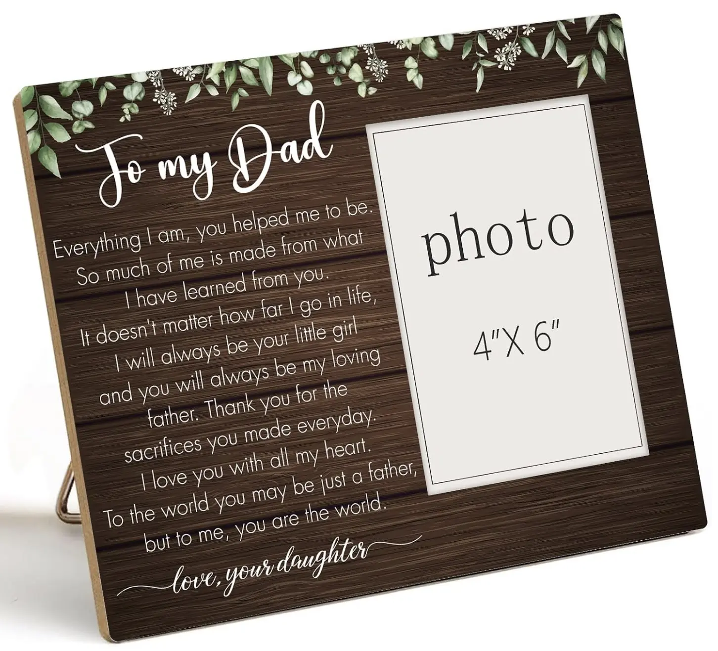 Dad Gifts from Daughter, To My Dad I Love You Wooden Picture Frame Gifts for Father, Fits 4x6 Photo Frame