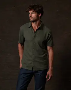 Short Sleeve Waffle Coat front Tee in Olive Heather