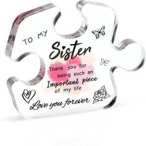 Gifts for Sister Special Acrylic Puzzle Piece Happy Birthday & Thanksgiving Present from Sister Brother, Plaque Desk Decoration for Christmas Wedding