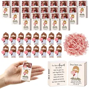 24 Sets Little Jesus Loves You Figures End of Year Teacher Gifts Bulk, Christian Mini Pocket Jesus Figurines with Matching Storage Box for Father's Day Church Members Religious Graduation Gift
