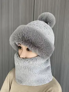 Women's Cute Solid Beanie Hat with Scarf, Thickened Warm for Fall & Winter, Fashion Accessories for Women & Girls Knitted Winter Hat