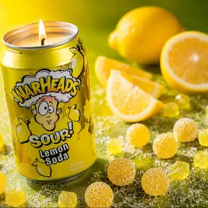 Sour Lemon Warheads Inspired Scented Candle in Repurposed Can