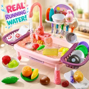 Play Sink with Running Water Toy Set for Kids - Educational Role Play with Realistic Pretend Dishes and Accessories