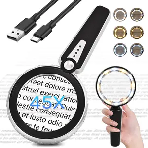 45X Magnifying Glass with Light, 4.6-Inch 1200mAh USB Rechargeable, 6 Color Modes for Low Vision Seniors, Reading, Jewelry & Coin Appraisal - Black Silver