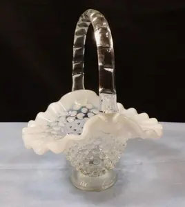 F-E-N-T-O-N French Opalescent Glass Hobnail Basket 5 3/4" Tall