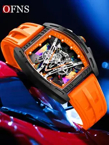 OFNS 1209 Bucket Shaped Watch Night Light Hand Waterproof Leisure Sports Quartz Watch Classic for Man, Luminous Watch with Calendar Display for Party, Daily Clothing Decor, Watch for Gift with Box, Trendy Multifunctional Watch