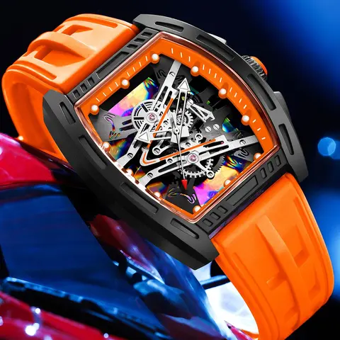 OFNS 1209 Bucket Shaped Watch Night Light Hand Waterproof Leisure Sports Analog Watches Quartz Watch, Classic for Man, Luminous Dial Watch with Calendar Display for Party, Daily Clothing Decor, Watch for Gift with Box