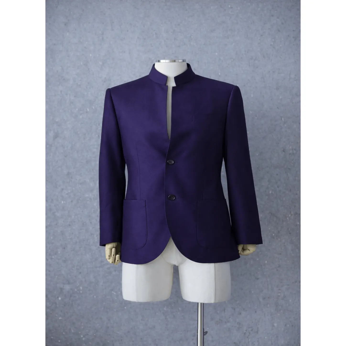 Modern Zhongshan Suit in Purple Italian Wool