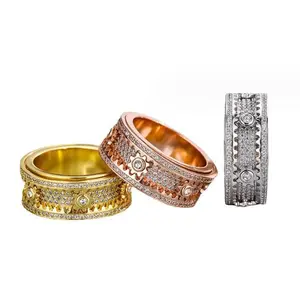 Lover Gear Ring Rotatable Internet Celebrity Sky Full Star Couple Rotating Mechanical Ring Decompression Artifact for Women and Men with Metal Coating Hypoallergenic Gold Flat Back Earring Sets