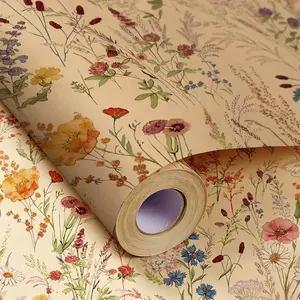 Removable Vintage Floral Decorative Wallpaper Roll, Bohemian Style Pet Self-Adhesive Wallpaper, Easy Installation, Ideal for Cabinets, Living Room, Dorms, Rentals