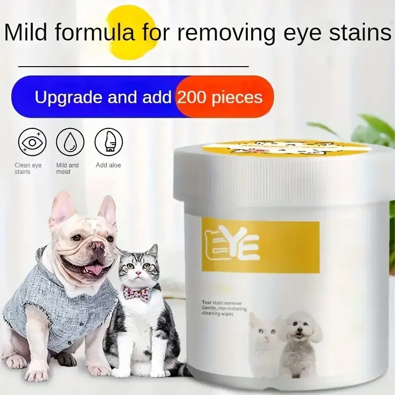 200PCS Cat Eye Wipes - Tear Stain Remover, Gentle & Safe Cleaning For Cats, Soft Polyester Pet Grooming Wipes