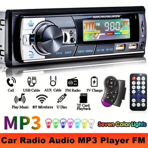 1DIN Car MP3 Player with BT-Wireless Steering Wheel Control, Fast Charger, Dual USB/TF/AUX/FM, Time Display - Multimedia Car Stereo Radio