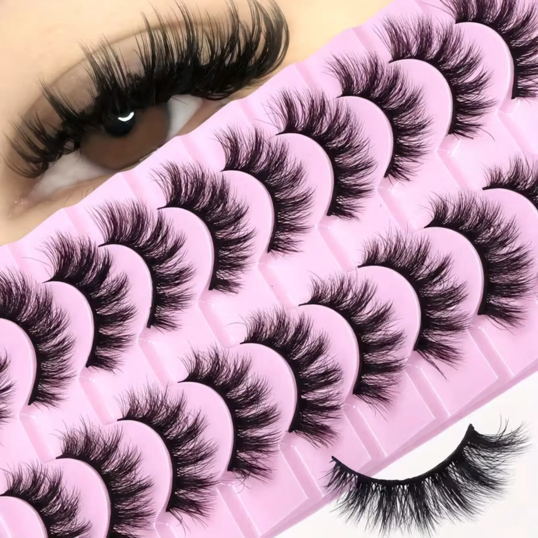 A Set of 10 Pairs of 3D Voluminous False Eyelashes Designed for a Dramatic Look, Featuring Fluffy, Messy And Thick Lashes, Makeup, Eyelash Falsies