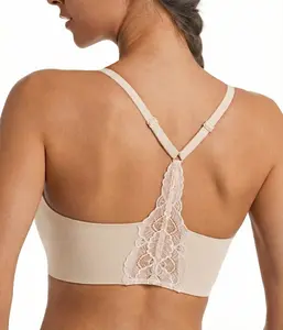 Lusait Lace Jelly Bra Bralettes for Women Seamless Wireless Deep V Racerback Comfort Padded Everyday Tshirt Bra