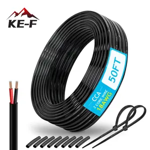 KE-F 18 Gauge Wire 2 Conductor Electrical Wire, 50FT 18 AWG Stranded PVC CCA Cord, 12V Low Voltage Flexible Cable for Automotive Wiring, Lamp Cord, Marine Cable