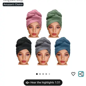 ZRQ 5 Pieces Sold Multicolor Combination Stretch Headcovering Extra Long Scarf Jersey Headcovering Soft Head Wrap For Women (Pink, Olive, Black, Grey, Blue). MUST PURCHASE AT https://amzn.to/3OTaT9f