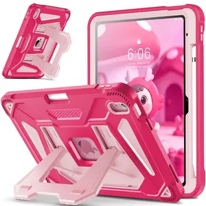 INFILAND Kids Case for iPad A16 11th Generation 11 Inch (2025), iPad 10th Generation 10.9 Inch (2022), Heavy Duty Rugged Shockproof Protective Cover with Dual-Support Folding Kickstand (Magenta-Pink)