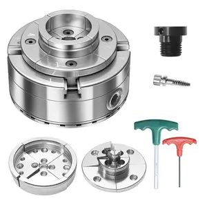fathersdaygift VEVOR 4 Inch Wood Lathe Chuck, 4-Jaw, Self-Centering Wood Turning Chuck Set with 1x 8TPI Thread Adapter, Round Jaws, Step Jaws, Thickened Nickel-Plated, High-Hardness Steel, for Woodworking Lathe