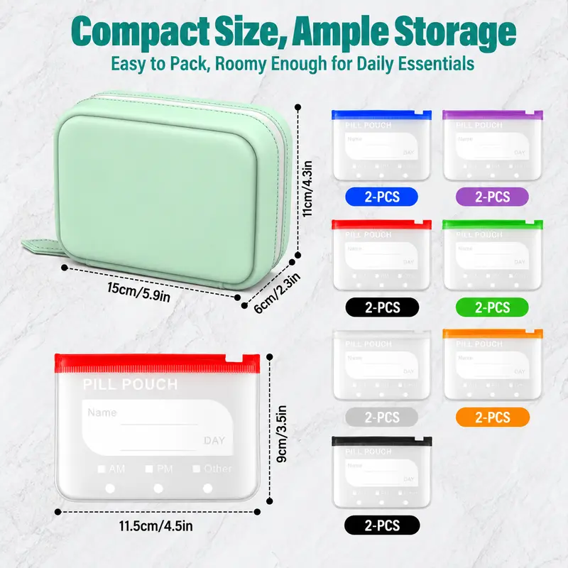 Mini Fish Pills A7 Large Waterproof Pill Pouch Organizer with 14 Color-Coded Zipper ...