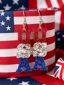 Red, Silver & Blue Glitter Star Tassel Earrings, Casual, Patriotic, Memorial Day, 4th of July, Independence Day, Acrylic