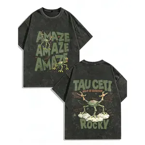 100 Percent Cotton Vintage Washed T-Shirt Amaze Tau Ceti Rocky Alien Creature Graphic Print Summer Casual Wear Fashionable Street Retro Style  Sci-Fi Movie 2026  Project Hail Mary