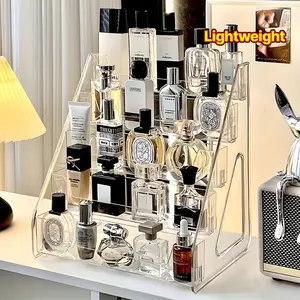 5-Tier New Clear Acrylic Desktop Step Display Rack, Minimalist Style Organizer for Cosmetics & Badges, Multi-Tier Design, High Transparency & Sturdy, Versatile Desktop Storage, Ideal for Holiday Gifts & Party Decor