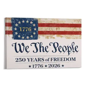 We The People 250 Years Freedom Wall Art, Vintage 1776 Flag Poster, Patriotic Decor