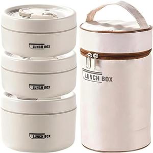 stackable insulated food lunch container set, 3 counts thermal lunch box & 1 count insulated bag, 3 separate portable lunch containers for adult & kids, kitchen accessories, kitchen supplies, kitchen gadgets