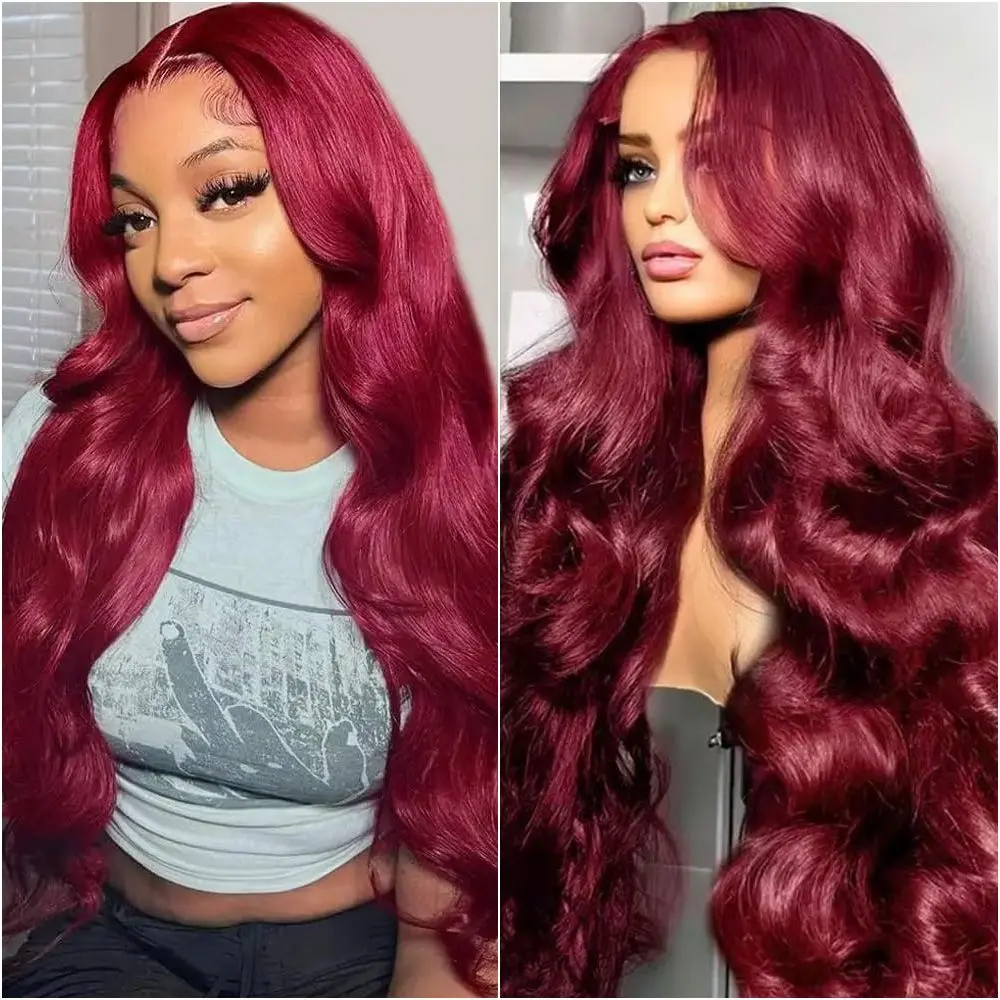 Dachic Hair 99J Burgundy 13x6 HD Lace Frontal Human Hair Wig Body Wave wig P4/27 Highlight Color Lace Front Human Hair Straight Wigs For Women 613 Blonde Colored 180% Density