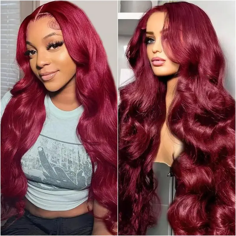 Dachic Hair 99J Burgundy 13x6 HD Lace Frontal Human Hair Wig Body Wave wig P4/27 Highlight Color Lace Front Human Hair Straight Wigs For Women 613 Blonde Colored 180% Density