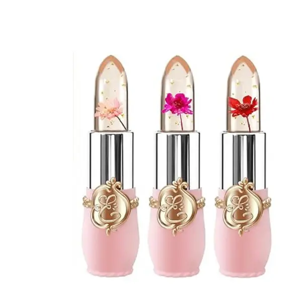 3 Pcs/Set Flower Jelly Lipstick Set Temperature Change Moisturizer Long Lasting Nutritious Balm Magic Color Change Lip Gloss (3Pcs Flower Jelly Lipstick 010203)