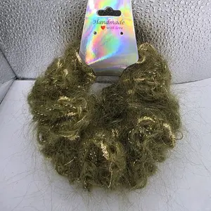 Boutique XL Handmade Crochet Hair Scrunchie Green Gold Sparkle Mohair