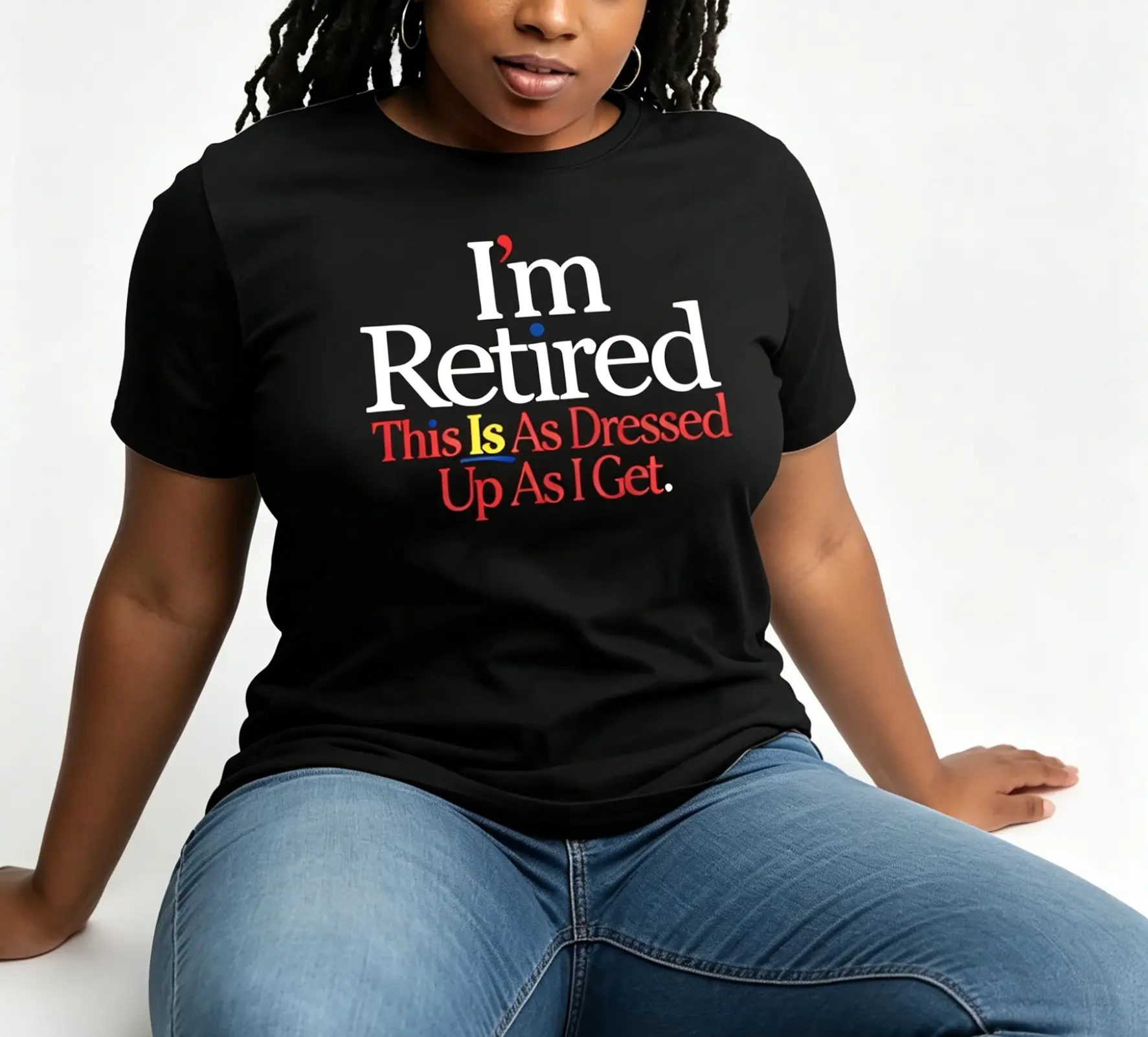 Women's Graphic Tee - "I'M RETIRED" Casual Comfy Polyester Blend, Machine Washable, Black with Bold Lettering