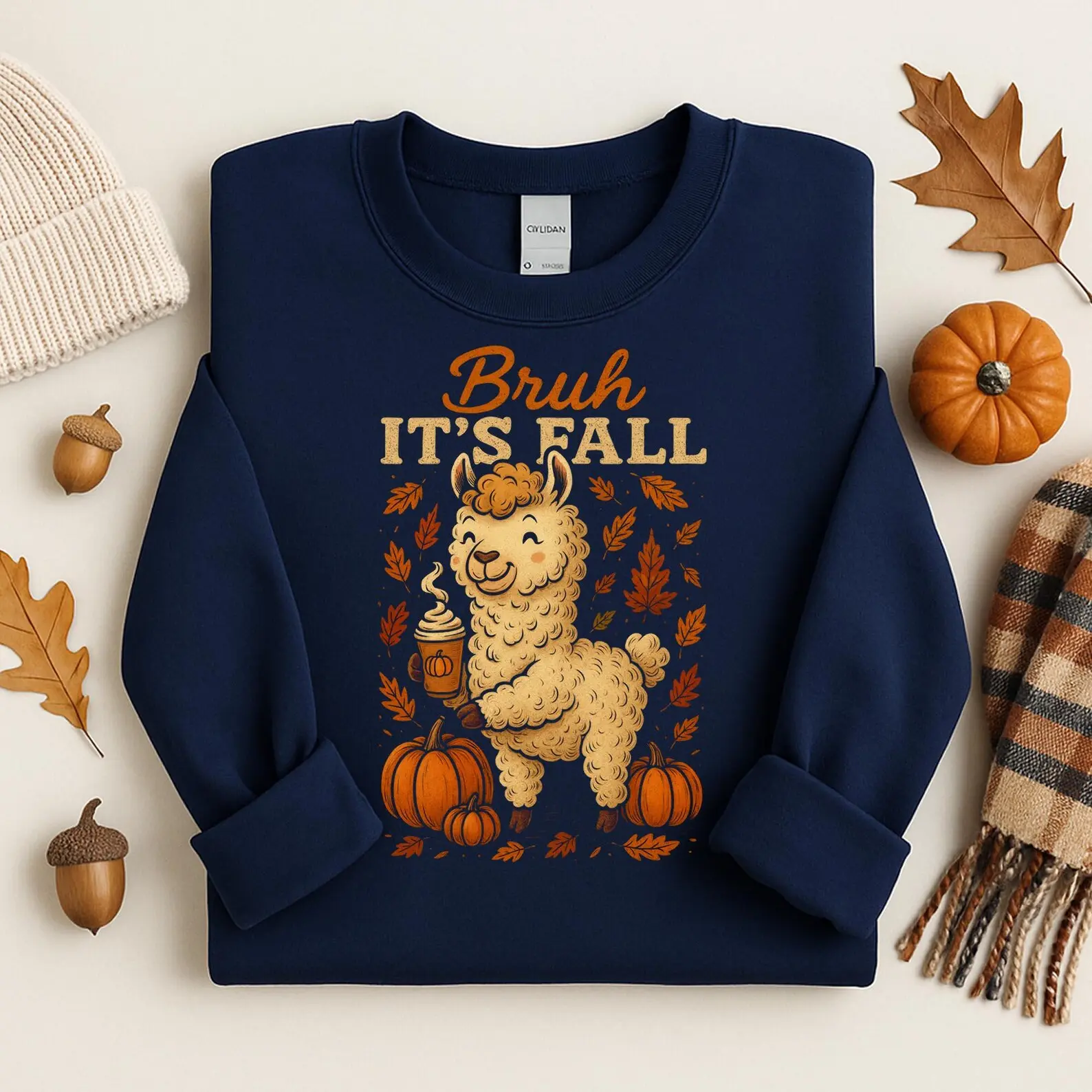 Bruh It’s Fall Llama Sweatshirt | Cute Autumn Crewneck | Pumpkin Spice Latte Pullover | Funny Fall Vibes Sweater | Thanksgiving Outfit