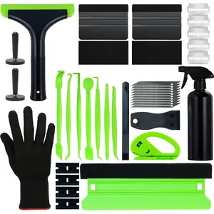 39-Piece Vinyl Wrap Tool Kit, Car Window Tint Application Set with Spray Bottle, Felt Squeegee, Magnetic Holders, Safety Trimmer, Plastic Scraper & Gloves, DIY Auto Film Install Aid (Black/Green)