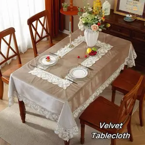 Embroidered Tablecloth - Luxury Velvet Table Cover, Floral Lace Design, 100% Polyester, Durable, Suitable for All Seasons, Versatile Use waterproof