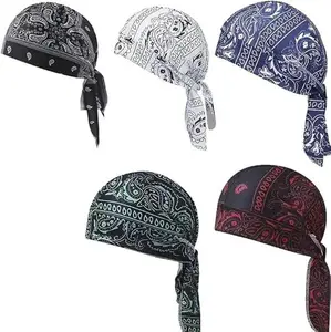 Paisley Cooling Headscarf Cap Set Bandana Beanie Motorcycle Pirate Head Wrap Safety Helmet Liner Elastic Fit