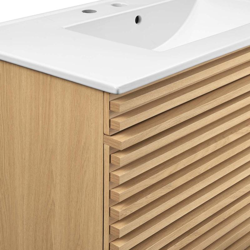 Modway Render 36" Wall-Mount Bathroom Vanity in Oak White