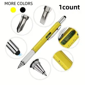 6-In-1 Pocket Genius Pen Tool Set, Multi Purpose Pens, Includes Level, Precision Screwdriver, Touch Pen, Ruler, Durable Portable, Ideal for Repair & Creative Tasks