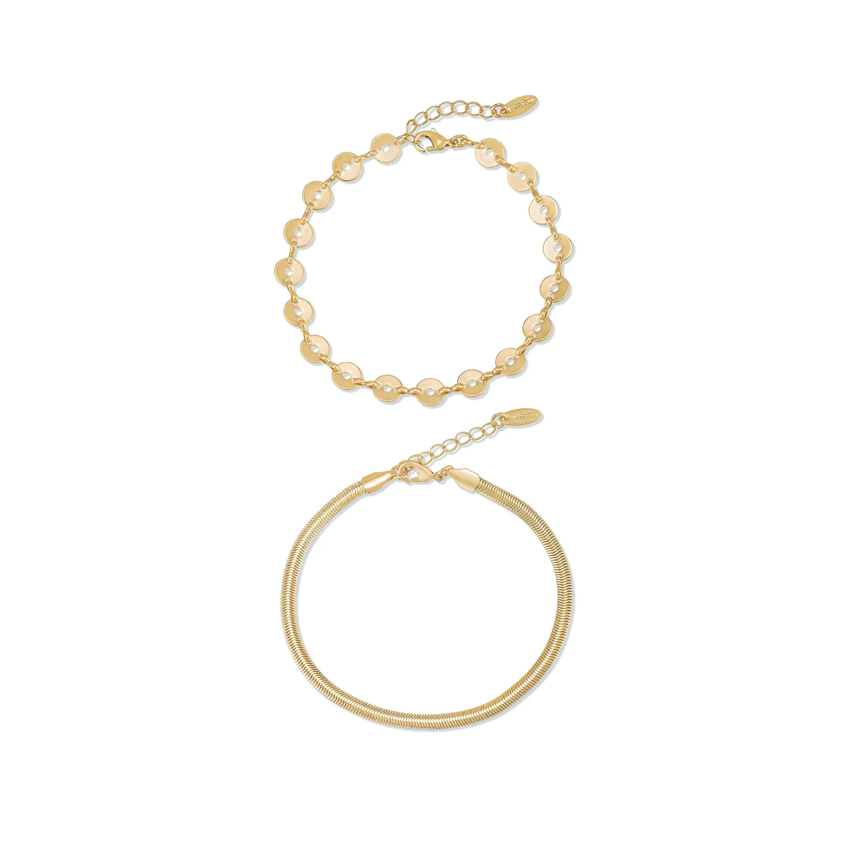 Ettika Mixer Anklet Set for Women – 18k Gold Plated Set of 2 Anklets with Circular Beads, Simple and Elegant Design
